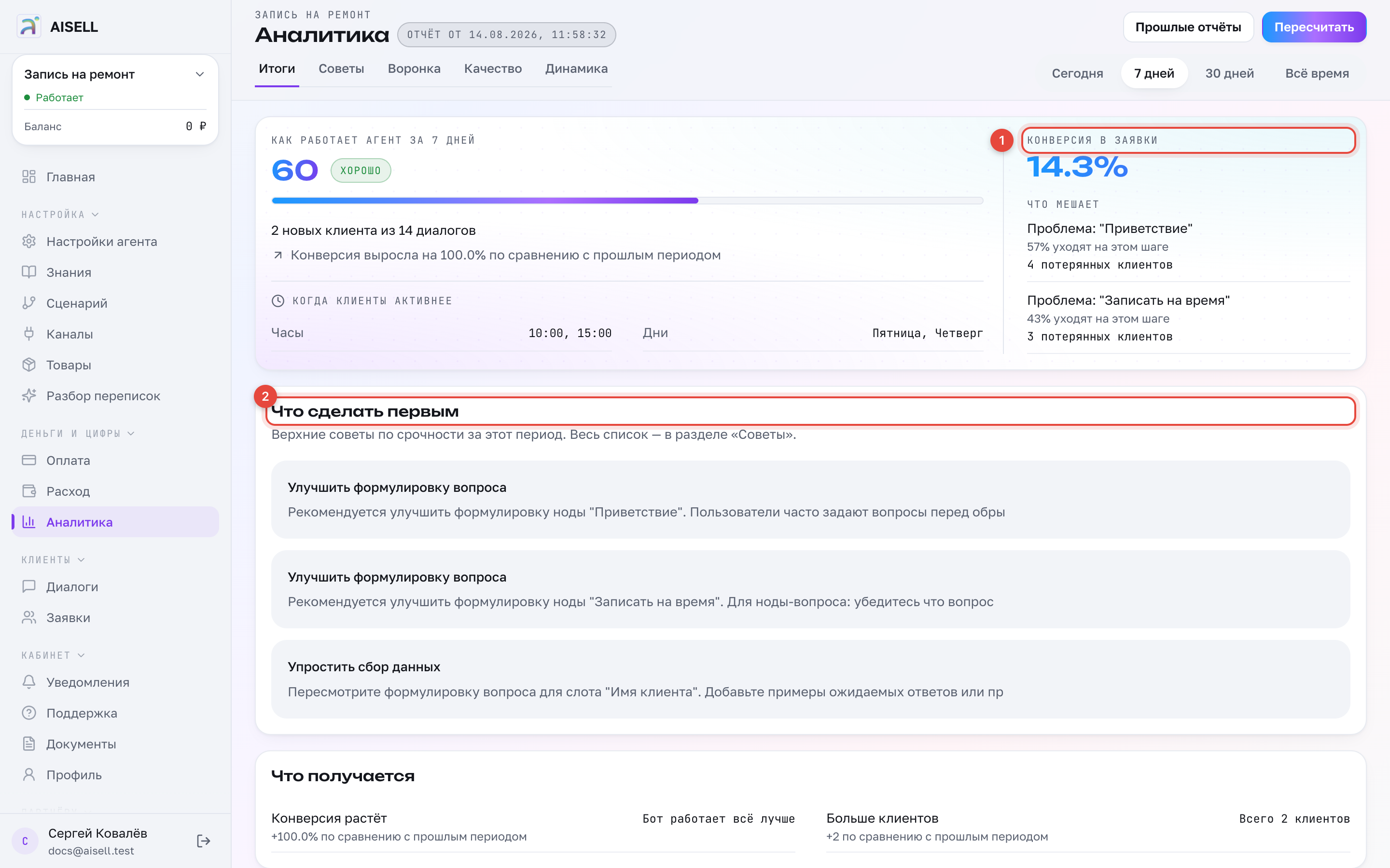 Аналитика: 1 — конверсия в заявки, 2 — что делать первым